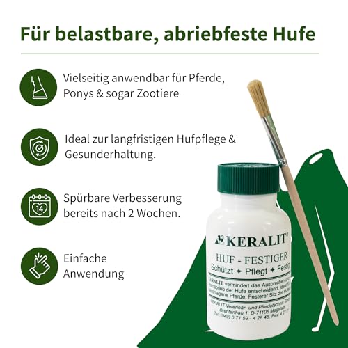 Keralit Huf-Festiger für Pferde – Hufpflege bei White Line Disease, lockeren Eisen & Hornabrieb – Stärkt Hufsohle, Tragrand & Weiße Linie – Ideal für Barhuf & Beschlagen – 250 ml