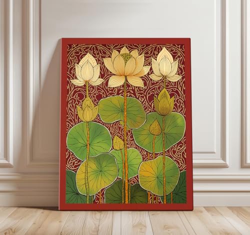 Image of ArtX Canvas Bloomed Lotus Painting For Vastu, Big Size Wall Art, Lotus Painting For Wall Vastu, Wall Decor, Multicolor, Nature, 45.0 X 58.0 cm, Set of 1