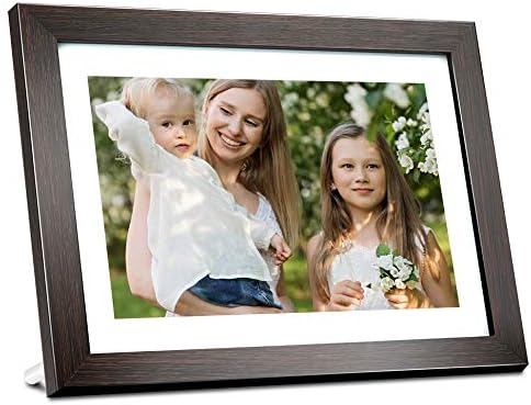 BIHIWOIA Digital Picture Frame WiFi 10.1 inch IPS Touch Screen HD Display Digital Photo Frame, 16GB Storage, Auto-Rotate, Share Photos &Videos via Frameo APP(Brown)