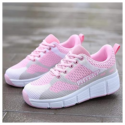 XRDSHY Zapatillas De Patines, Zapatas con Ruedas, Rodillo Retráctil Zapatos De Patinaje Niños Niños Niñas Gimnasia Al Aire Libre Zapatillas De Deporte Técnico, Patineta Corriendo,Pink-37 EU