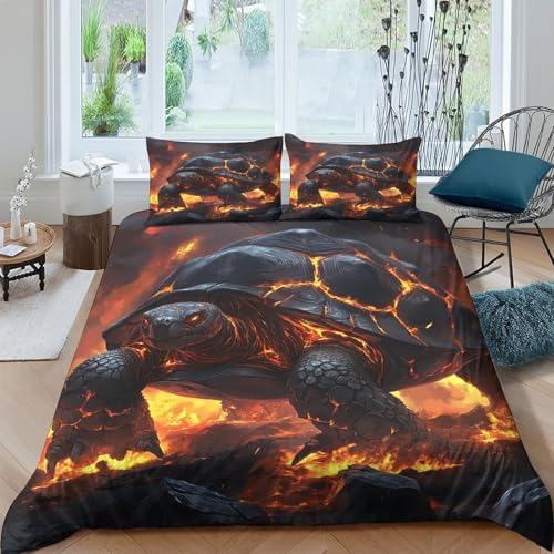 Housse de couette tortue de feu 3D lavable et résistante aux taches