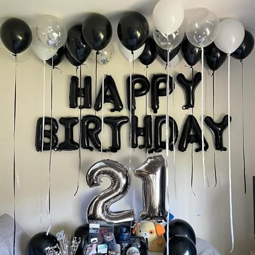 Image of SpecialYou.in 21st Happy Birthday Decoration Kit for Girls, Boys with Black & White Balloons for Decoration, 21 Number Foil Balloon, Aesthetic Room Decor Items Pinterest, Birthday Decor- 31 Pcs