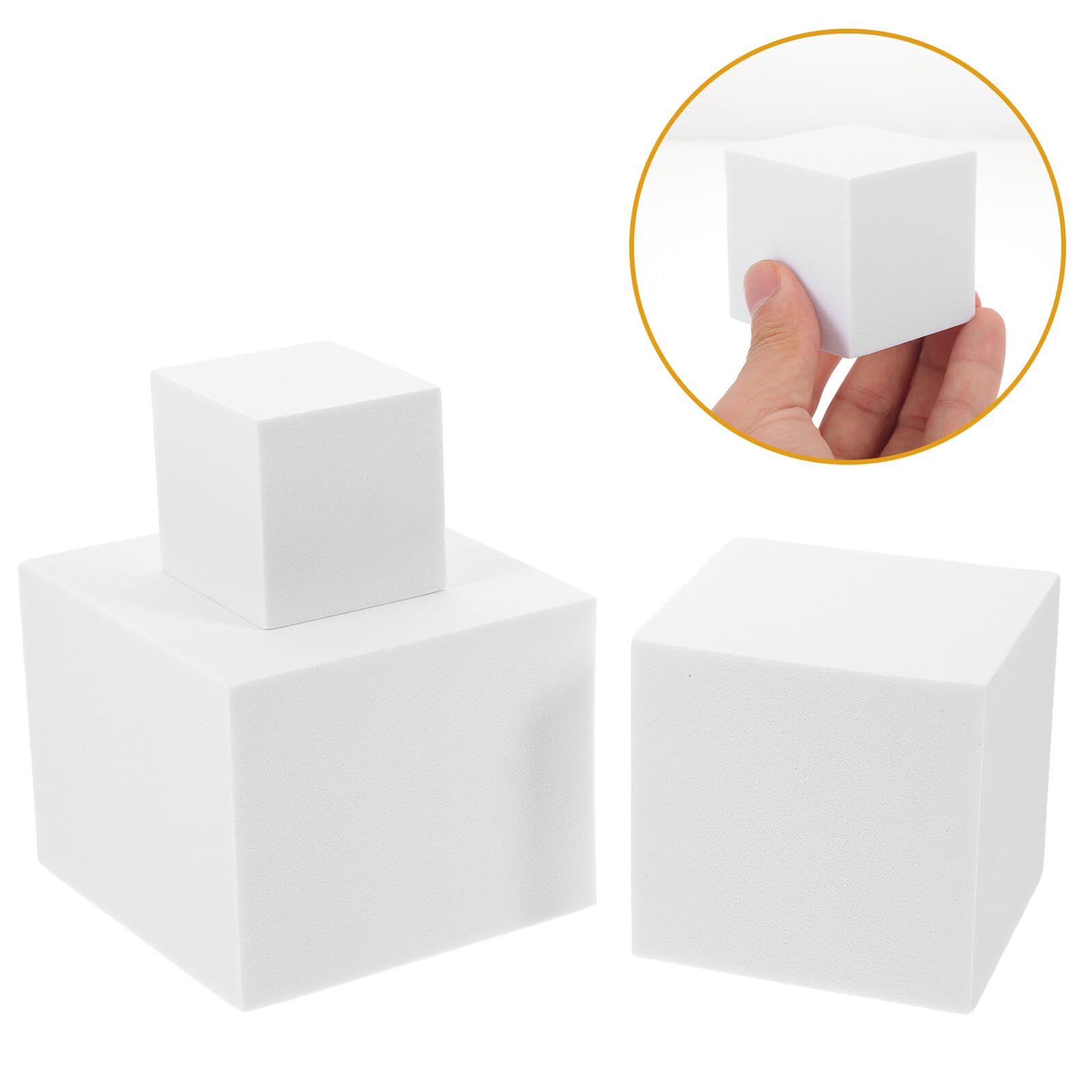 UKCOCO Lot de 3 Cubes en Mousse Blanche 5 CM 8 CM et 10 CM Maquettes de Cube en Mousse Accessoires Photo pour Photographie de Produits Décorations Géométriques pour Séance Photo