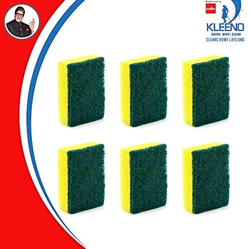 Image of Cello Kleeno Sponge Scrub Pad (Green and Yellow, Pack of 6)