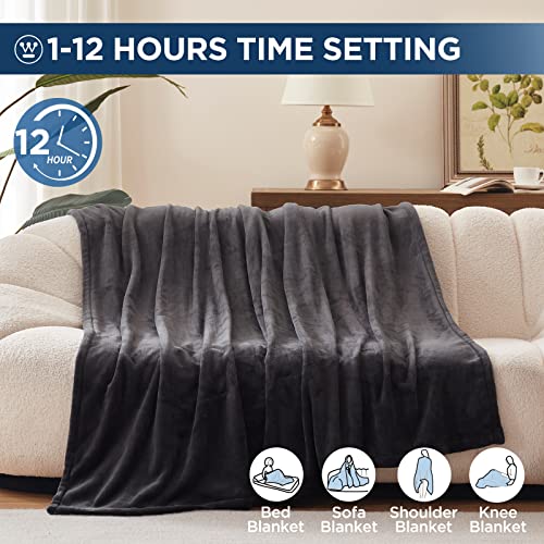 Westinghouse Electric Blanket Full Size, Super Cozy Soft Flannel 80"" x 84"" Heated Blanket with 10 Fast Heating Levels & 1-12 Auto-Off, Machine Washable, ETL&FCC Certification, Charcoal