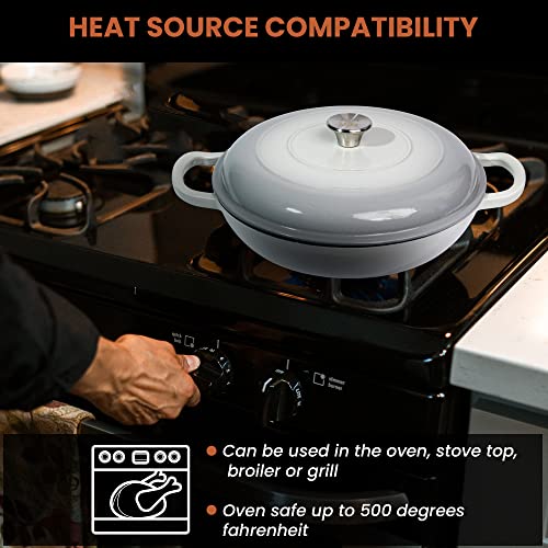 Enameled Cast Iron Braiser, Beautiful 3.6 Qt Cast Iron Enamel Cookware For The Home Chef, Durable Enameled Dutch Oven For Stovetop, Oven, Grill, Enameled Cast Iron Shallow Casserole For One Pot Meals #TOP4