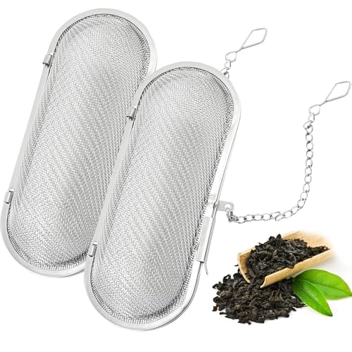 2 pcs Tea strainers for Loose Tea,Tea Strainer Loose Tea Infuser 304 Stainless Steel Herb Spices Infuser Herbs or Spice,for Loose Tea,Herbal Tea,Fine-Meshed Tea Diffuser with Chain,Sieve Ball Teapots