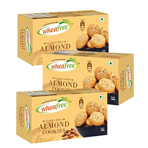 Image of Wheafree Gluten Free Almond Cookies (Pack of 3 x 200g each) | Tasty, Crunchy & Flavoured Cookies | Best Tea Time Snacks | Nutritious | Gluten Free
