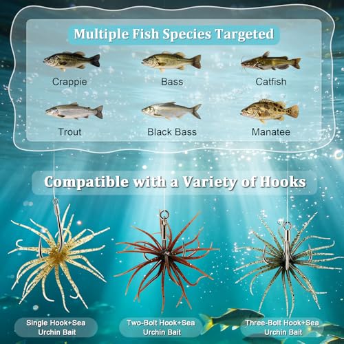 Dexspoeny 6 Pcs Fuzzy Dice Fishing Lure, Dice Baits for Bass Fishing Soft Tentacle Creature Lure with Reflective Glitter Sea Urchin Bait for Multiple Rigs, Slow Sinking, Freshwater/Saltwater