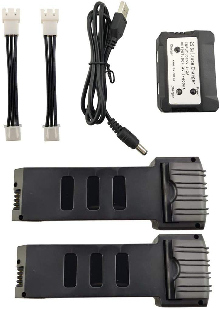 2PCS 7.4V 1200mAh Batterie au Lithium avec1PCS 2 en 1 Chargeur de Balance pour E511 E511S Drone Pliant Batterie à Distance Quatre Axes Avions de Rechange