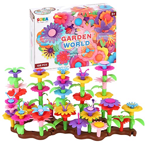 SOKA Garden World Creative Flowers 108 PCS Flower Garden Building Toy Set Floral Arrangement Bouquet Blocks DIY Art and Craft Kit Indoor Outdoor For Children Kids Girls Boys Ages 3 year old +
