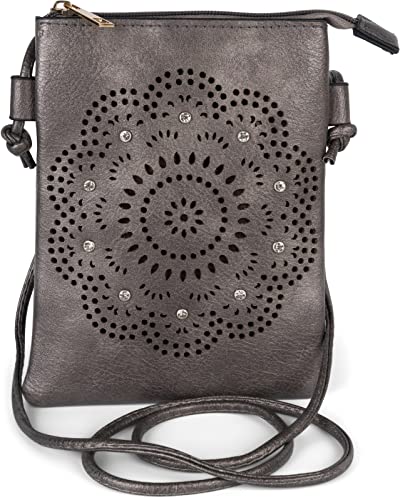 styleBREAKER Mini Bolso de hombro de las señoras con las flores patrón de corte y diamantes de...