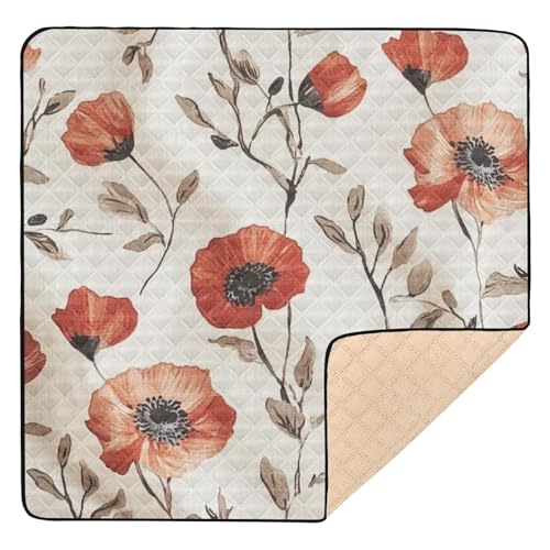 Kigai Poppy Flowers Baby Play Mat for Floor and Playpen 50x50 inch Non-Slip Baby Activity Playmat Waterproof Foldable Crawling Mat for Infants Toddlers