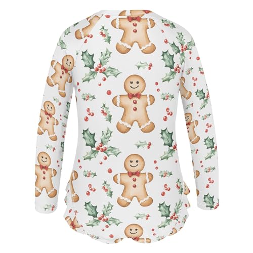 Christmas Xmas Gingerbread Man Girls Long Sleeve Rashguard Swimsuit One-Piece Swimwear Bathing Suit B04036043