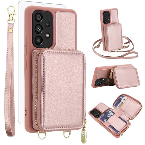 Protection Samsung A53 5G portefeuille or rose antichoc avec vitre