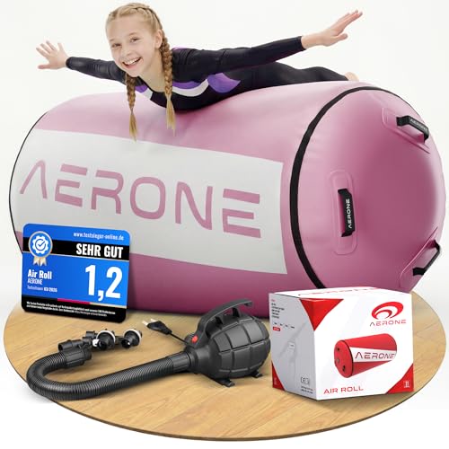 AERONE Air Roll Aufblasbare Turnrolle inkl. Pumpe & Tasche 100x60cm Pink