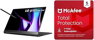 LG gram Pro 2-in-1 16-Inch Laptop (Intel Core Ultra 7, 16GB RAM, 1TB SSD) + McAfee Total Protection 5-Device Security Software 1-Year Subscription