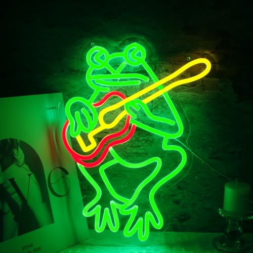 Frog With Guitar Neon Sign for Wall Decor Frog Led Wall Art for Live Music Concert Room Decor Guitar Lamp for Man Cave Decorations Gifts 16.4