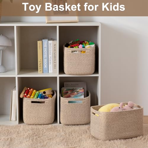 OIASKET Storage Baskets for Organizing, Woven Decorative Baskets for Shelves - Books, Towels, and Clothes, Cotton Rope Toy Storage Bins, 12.7\'\'Lx9\'\'Wx7.8\'\'H, Pack of 4, Brown