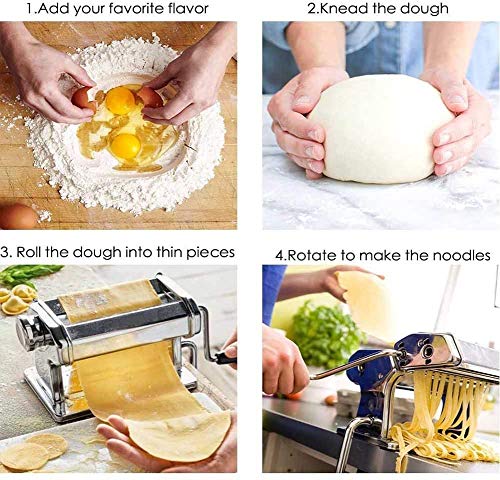 150 Pasta Machine, All in one 7 Thickness Settings Pasta Maker Machine, Stainless Steel Manual Roller Pasta Maker for Spaghetti Linguine Fettuccine Lasagne, Includes Dough Cutter & Hand Crank