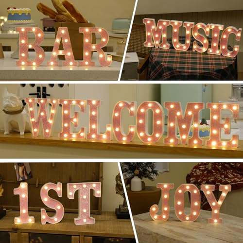 Image of LED Letter Lights Pink Glitter Marquee Letters Light Up Alphabet Letters Sign Battery Powered for Home Party Decoration Night Bar Wedding Birthday Christmas Lamp Girls Gift - Letter W