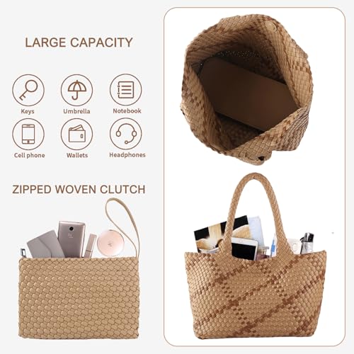 Image of SporGenius Woven Handbag Two Tone Tote Bag Vegan Leather Purse