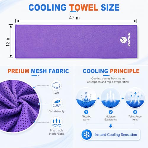 Image of YQXCC 2 Pack Cooling Towels (47 inchx12 inch), Ice Cool Neck Towel, Soft Breathable Microfiber for Yoga, Golf, Gym, Running, Camping & Hot Weather