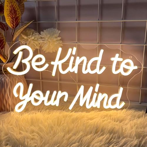 Image of Be Kind to Your Mind Neon Sign Dimmable Led Neon Lights for Wall Decor USB Encouragement Word Neon Light Up Signs for Bedroom Home Bar Office Study Room Wedding Birthday Party Teens Girls Gifts