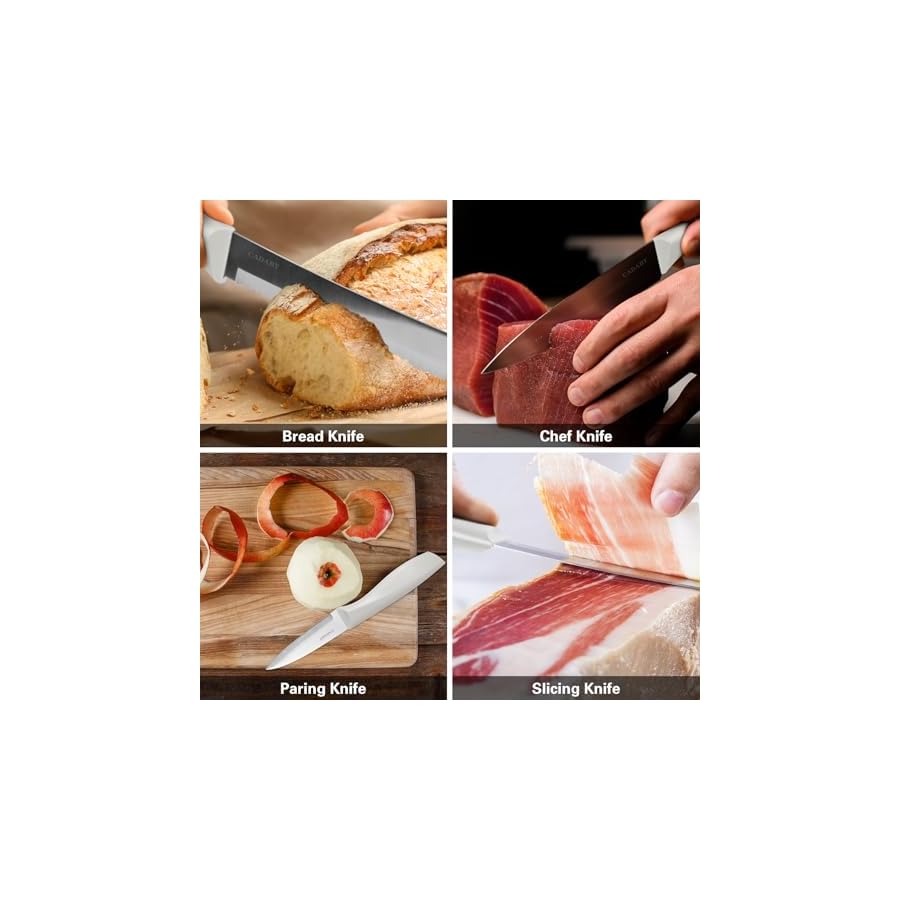 19PCS-Kitchen-Knife-Set-with-Block-Professional-5-PCS-High-Carbon-Stainless-Steel-Cooking-Knives-Set-Knife-Block-Set-with-11-PCS-Silicone-Kitchen-Utensils-Set-Convenient-White CADABY 19PCS Kitchen Knife Set with Block, Professional 5 PCS High Carbon Stainless Steel Cooking Knives Set Knife Block Set with 11 PCS Silicone Kitchen Utensils Set, Convenient, White