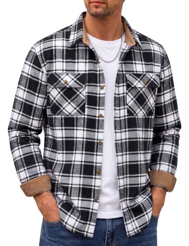 Image of Cotrasen Mens Flannel Shirts Cotton Plaid Button Down Shirt