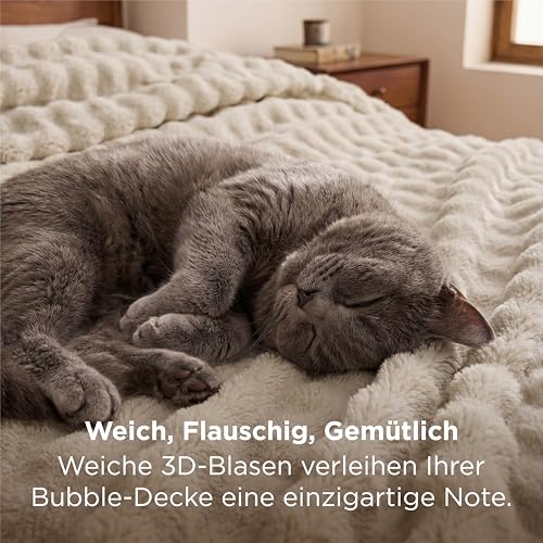 BEDSURE Kuscheldecke Flauschig Bubble Decke - Beige, 220x240 cm – Ansicht 3