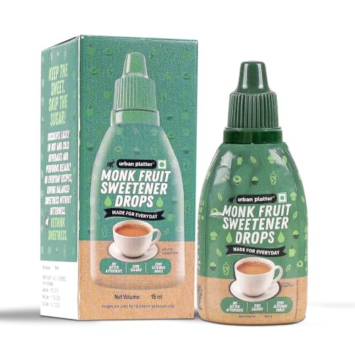 Image of Urban Platter Monk Fruit Sweetener Drops, 15ml (Zero Calorie | No Erythritol | No Bitter Aftertaste | For Tea, Coffee & Beverages)