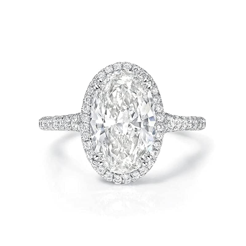 4 CT Elongated Oval Halo Moissanite Wedding Rings for Women Handmade Engagement Bridal Ring Pave Setting Silver 10k 14k 18k Solid Gold Anniversary Promise Gifts For Her