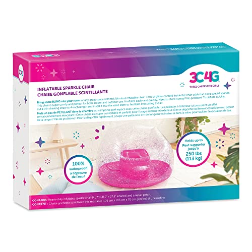 Three Cheers For Girls By Make It Real - Pink Glitter Confetti Chairs - Inflatable Lounge Chair For Kids - Comfortable & Portable Blow Up Chair Perfect For Outdoors, Bedrooms, Game Room, Dorms & More! #TOP1