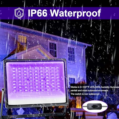 Image of CREATESTAR 150W LED Black Light, 395-400nm UV Black Lights for Glow Party, IP66 Waterproof Blacklight Flood Light with Plug+Switch, Glow in The Dark, Halloween Lights, Body Paint, Aquarium, Neon Glow