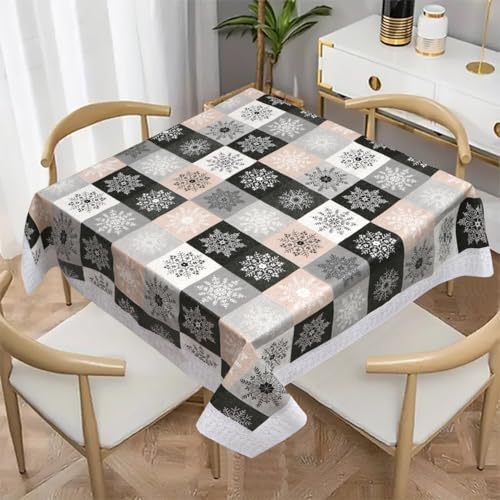 Image of Dakshya Industries PVC Waterproof Square Table Cover 48x48 Inch for 4 Seater Dining Table | Floral Printed Oilproof Stain Resistant Washable Plastic Table Cover, Black & Grey