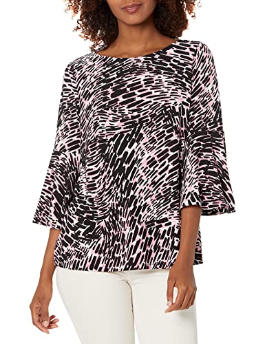 Kasper Women's Ls Bell Sleeve Pullover, Black/Sugar Rush, Large #TOP25