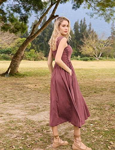 Scarlet Darkness Vintage Dress For Women Renaissance Lace Up Summer Dress Plus Size Dusty Rose Xxl #TOP2