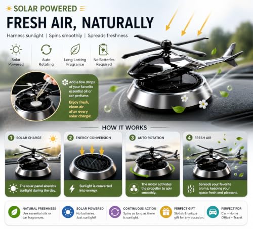 Image of Solar Helicopter for Car | Aroma Diffuser Air Freshener for Car | Rotating Solar Powered Helicopter for Car Dashboard | Interior Perfume Diffuser for Offices and Study Tables as a Showpiece