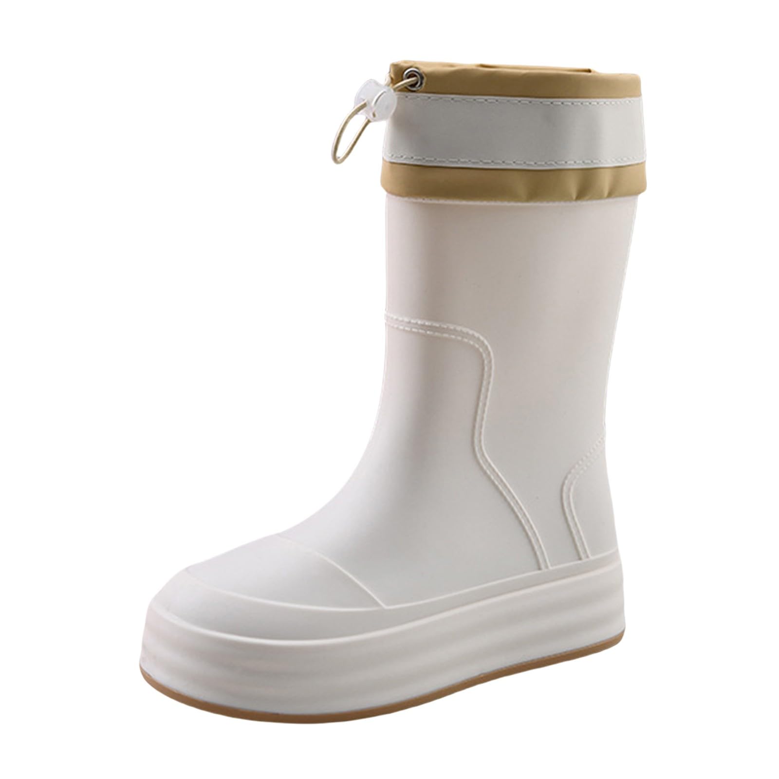 Generisch Bottes en caoutchouc pieds nus pour femme - Bottes de pluie imperméables avec mi-mollet - Bottes en caoutchouc pliables avec tige réglable - Semelle antidérapante - Chaussures légères