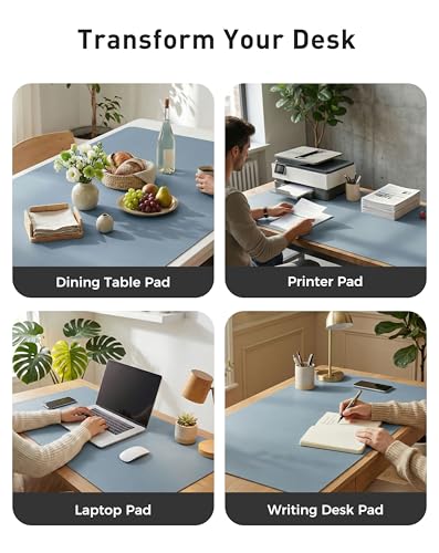 Image of Aothia Faux Leather Desk Mat - Large Mouse Pad, Non-Slip PU Leather Blotter, Waterproof Writing Surface for Office and Home (Denim Blue, 63 inch x 17 inch)