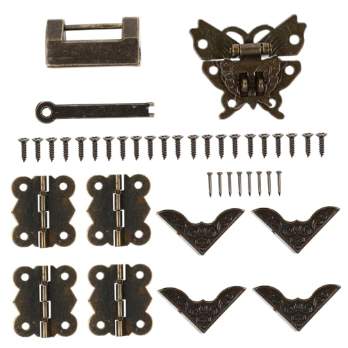 Tofficu Cierres y Bisagras para Caja y Muebles Estilo Retro Antiguo Protección de Esquinas para Muebles y Cajas Pequeñas Kit Duradero para Decoración y Bricolaje