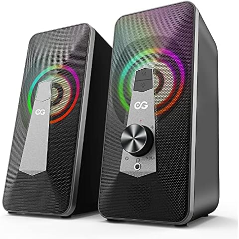 Computer Speakers, 10W Bluetooth Multimedia Speaker Stereo Rhythmic USB 2.0 Speakers with 3 LED Light Modes Gaming PC Speakers USB Powered 3.5mm for PC Cellphones Tablets Desktop Laptops Cover