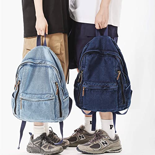 Image of MaxxCloud Vintage Denim Laptop Backpack Casual Canvas Daypack Handbag Purse Lightweight Rucksack Shoulder Bag