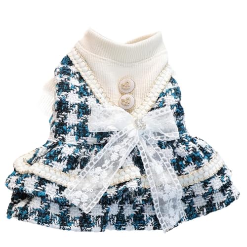 ISUPY 犬服 スカート ドレス 秋冬 お姫様 可愛い ペット服 ワンピース ペットウェア ドッグウェア 蝶結び 小型犬 中型犬 人気 ファッション 洋服 猫の服 着物 脱毛保護 寒さ対策 (XS,ブルー)