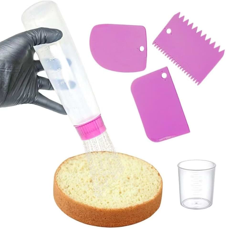 Kit Bisnaga Para Molhar Bolo e Copo Dosador + 3 Mini Espátulas de Bolo