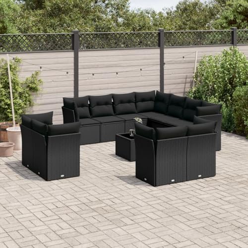 Gecheer Set de sofás de jardín 12 Piezas Cojines ratán sintético Negro,Muebles de Salón de Jardín,Conjuntos Muebles Terraza Jardin Exterior Patio,Type 35