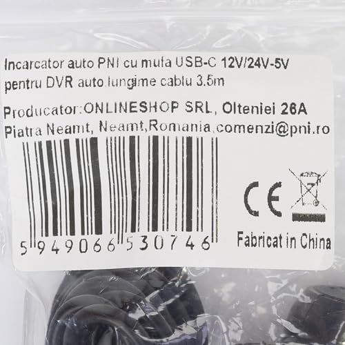 Chargeur de Voiture PNI avec Prise USB-C 12V/24V - 5V, pour DVR de Voiture, Longueur de câble 3,5m – vue 6