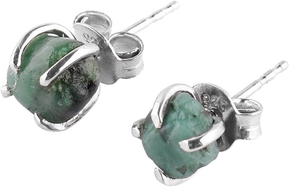 AA Raw Gemstone Rough Crystal Stone Dainty Stud Earrings for Women, Birthstone Handmade Wedding Jewelry, 925 Sterling Silver 4-Prong Setting Earrings, Birthday Gifts for Mom, Girls