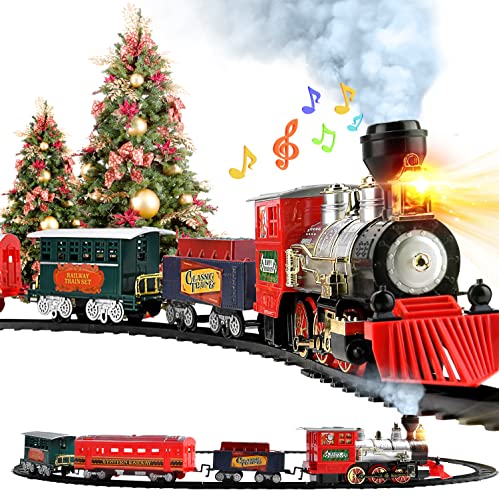 Bellochiddo Train Set W/Steam Locomotive Engine,Cargo Car＆Long Track For Toddlers 3-5,Electric Play Set Train Toys W/Smoke,Light & Sounds, For 4 5 6 7 8+ Year Old Kids,Boys & Girls #TOP20